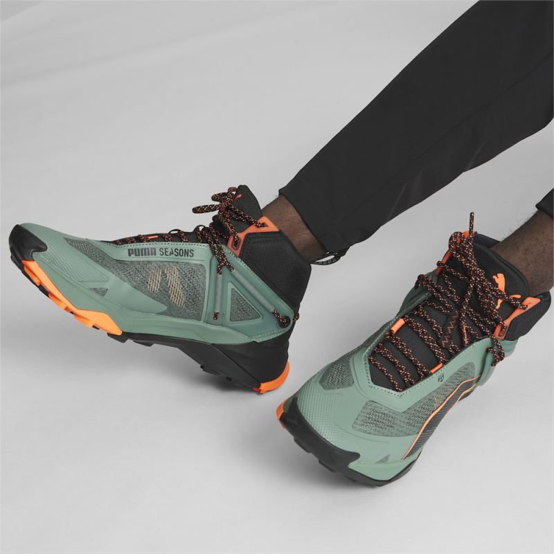 Puma | Men's SEASONS Explore NITRO Mid Hiking Shoes - Eucalyptus-Black-Neon Sun