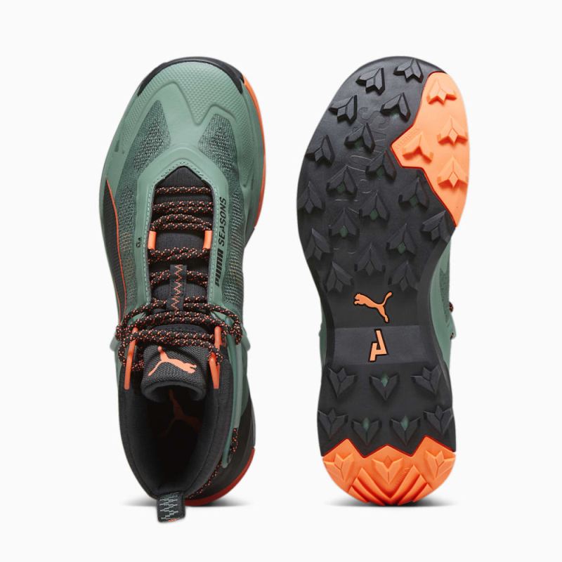 Puma | Men's SEASONS Explore NITRO Mid Hiking Shoes - Eucalyptus-Black-Neon Sun