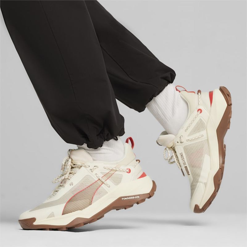 Puma | Women's SEASONS Explore NITRO Hiking Shoes - Sugared Almond-Brown Mushroom-Active Red