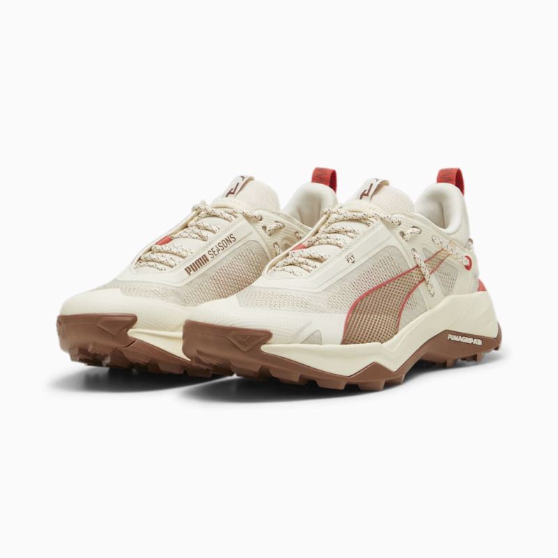 Puma | Women's SEASONS Explore NITRO Hiking Shoes - Sugared Almond-Brown Mushroom-Active Red