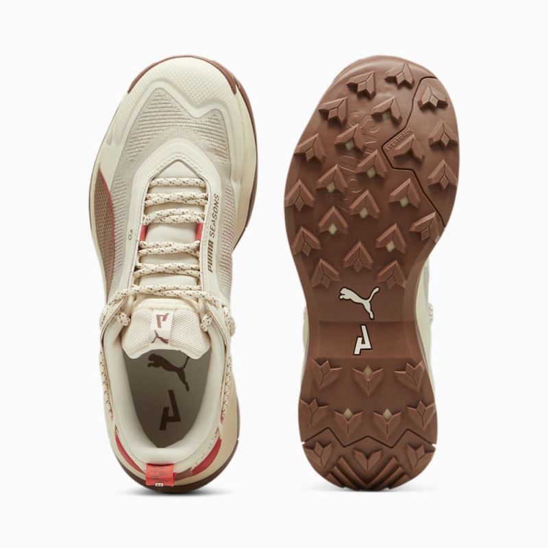 Puma | Women's SEASONS Explore NITRO Hiking Shoes - Sugared Almond-Brown Mushroom-Active Red