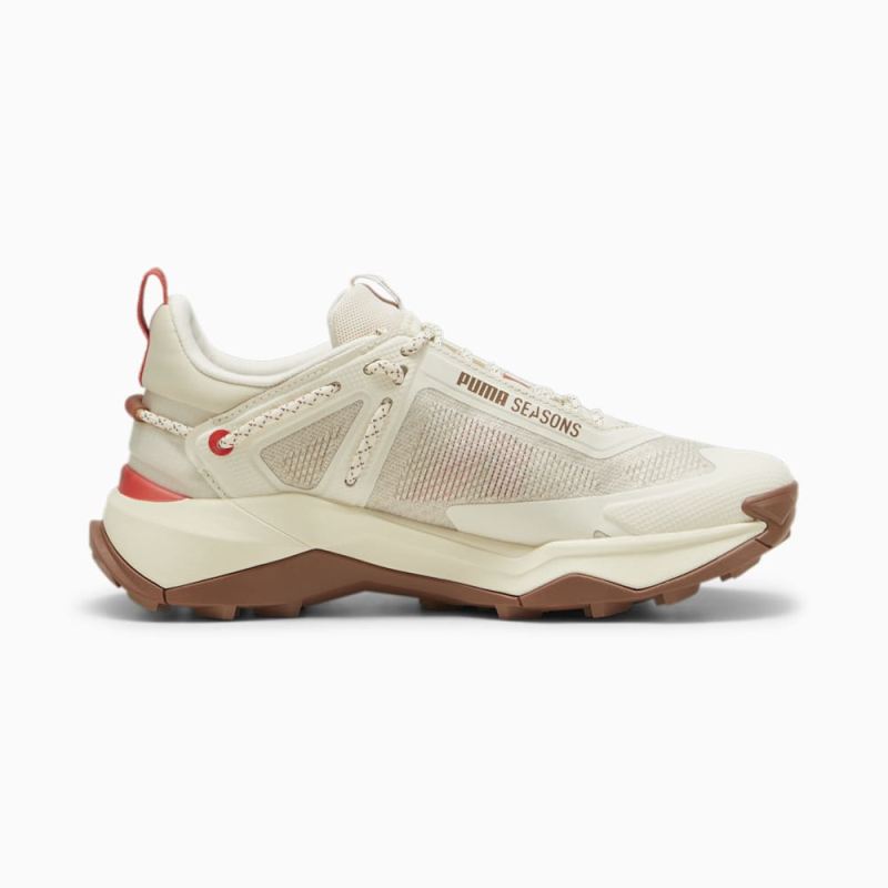 Puma | Women's SEASONS Explore NITRO Hiking Shoes - Sugared Almond-Brown Mushroom-Active Red