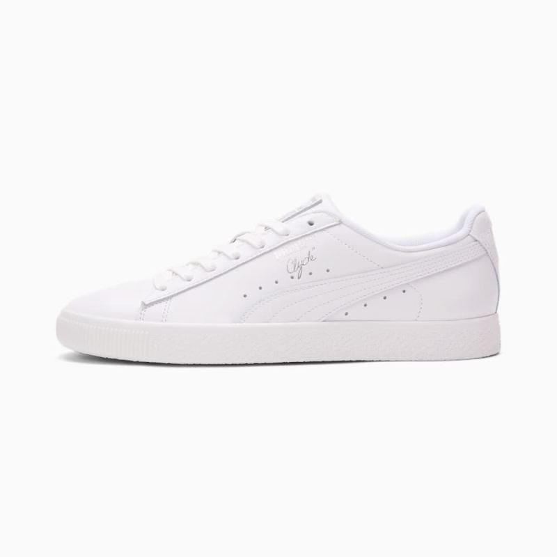 Puma | Men's Clyde Core Foil Sneakers - White-Silver - Click Image to Close