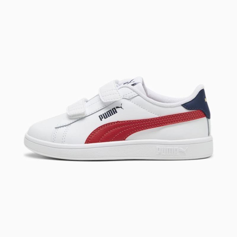 Puma | Boys Smash 3.0 Leather V Little Kids Sneakers - White-Club Red-Club Navy