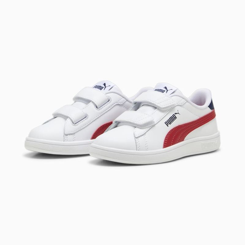 Puma | Boys Smash 3.0 Leather V Little Kids Sneakers - White-Club Red-Club Navy