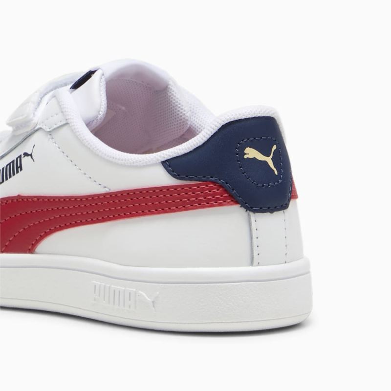 Puma | Boys Smash 3.0 Leather V Little Kids Sneakers - White-Club Red-Club Navy