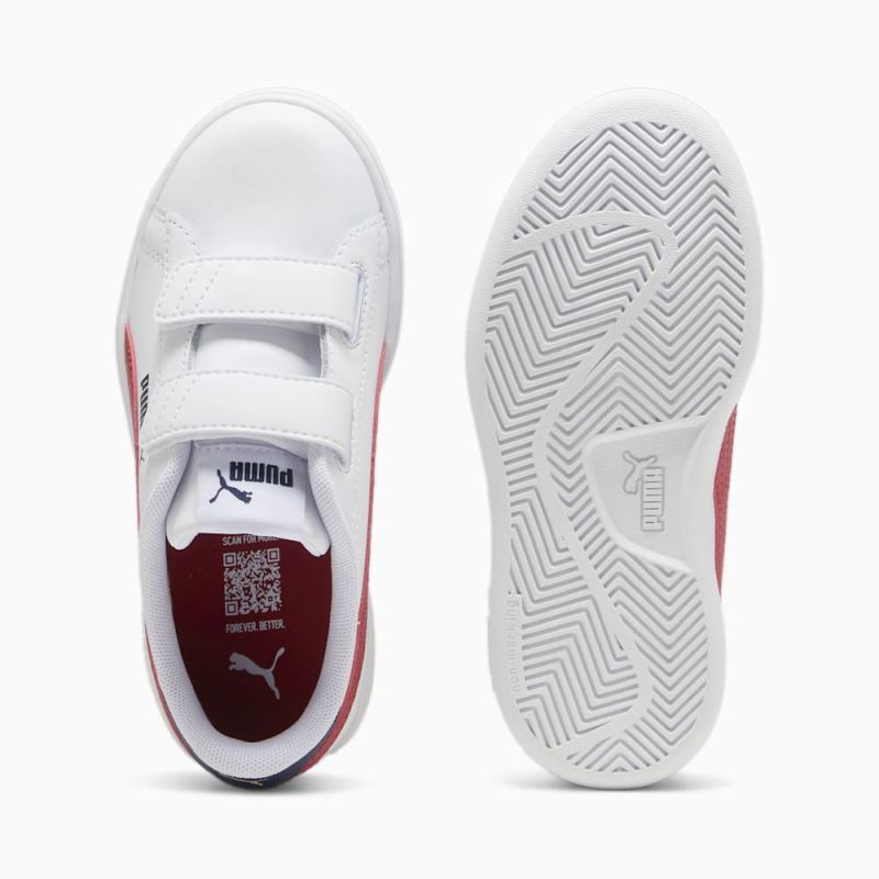 Puma | Boys Smash 3.0 Leather V Little Kids Sneakers - White-Club Red-Club Navy