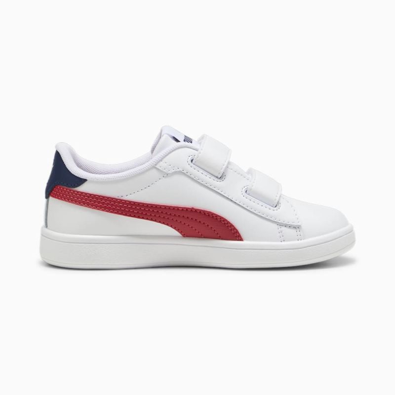 Puma | Boys Smash 3.0 Leather V Little Kids Sneakers - White-Club Red-Club Navy