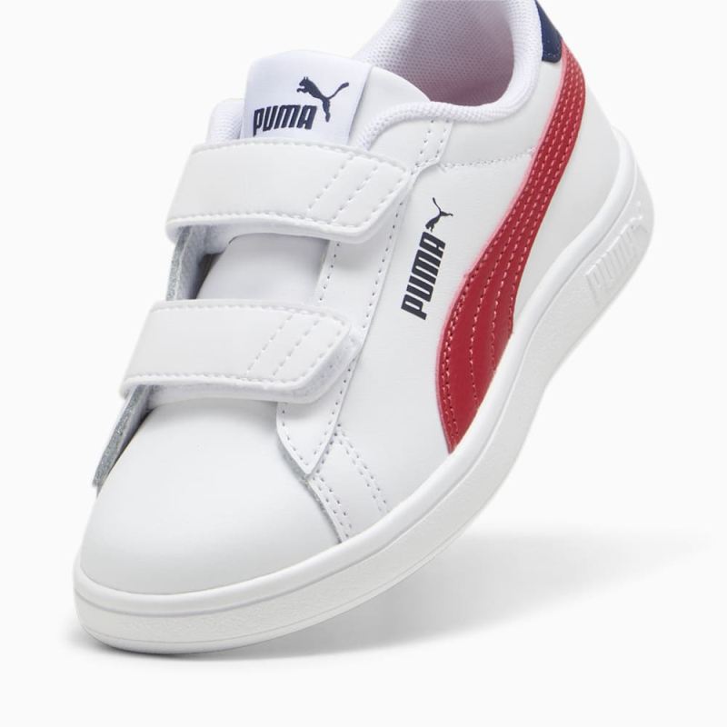 Puma | Boys Smash 3.0 Leather V Little Kids Sneakers - White-Club Red-Club Navy