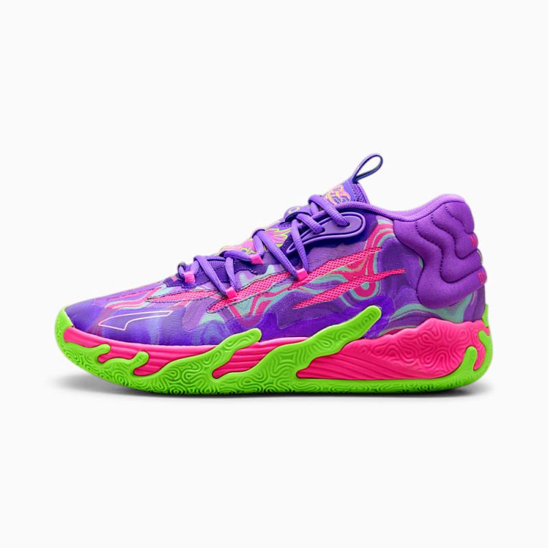 Puma | Men's x LAMELO BALL MB.03 Toxic Basketball Shoes - Purple Glimmer-Green Gecko