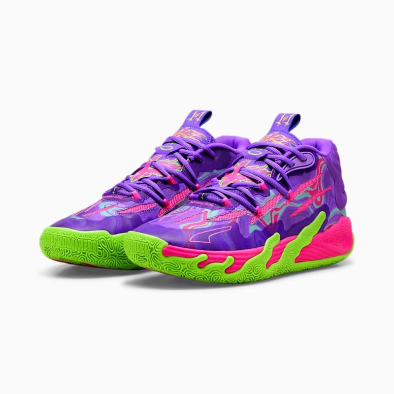 Puma | Men's x LAMELO BALL MB.03 Toxic Basketball Shoes - Purple Glimmer-Green Gecko