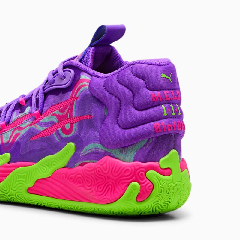 Puma | Men's x LAMELO BALL MB.03 Toxic Basketball Shoes - Purple Glimmer-Green Gecko