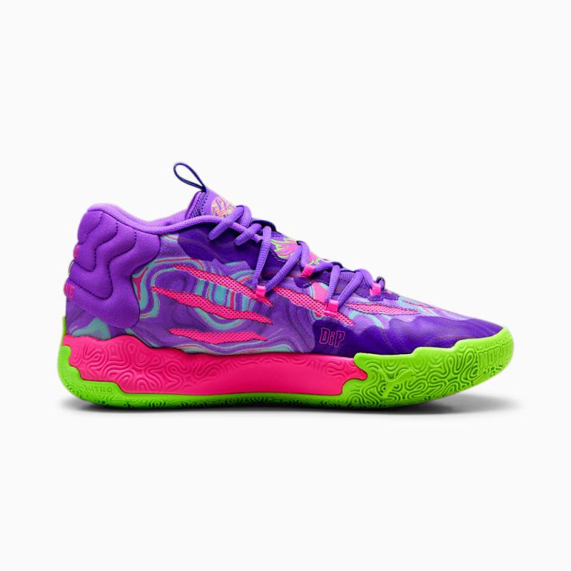 Puma | Men's x LAMELO BALL MB.03 Toxic Basketball Shoes - Purple Glimmer-Green Gecko