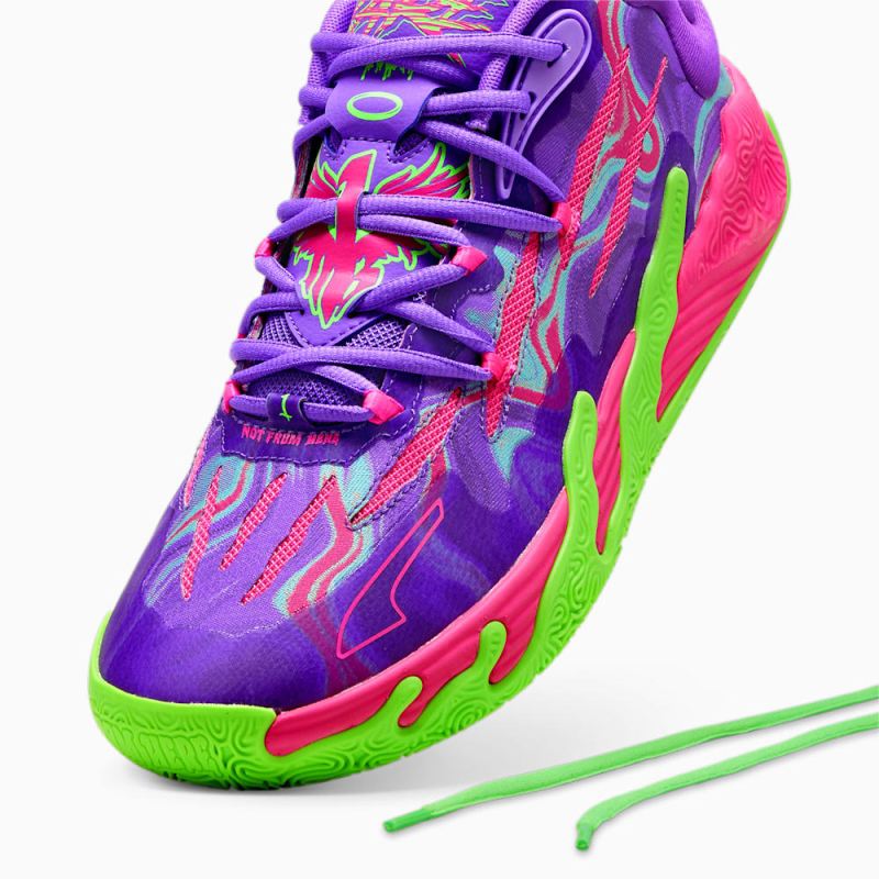 Puma | Men's x LAMELO BALL MB.03 Toxic Basketball Shoes - Purple Glimmer-Green Gecko