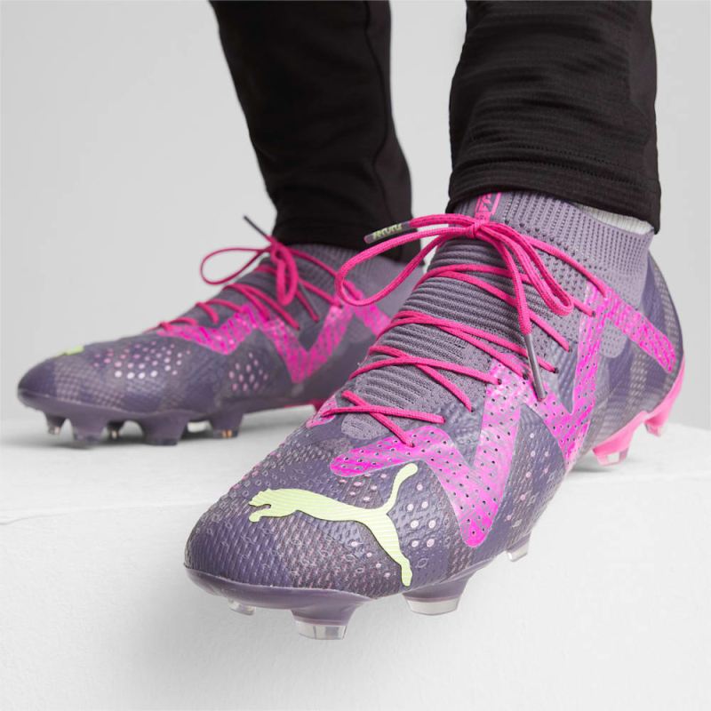 Puma | Men's FUTURE ULTIMATE FG/AG Goalkeeper Soccer Cleats - Purple Charcoal-Fast Yellow-Ravish-White