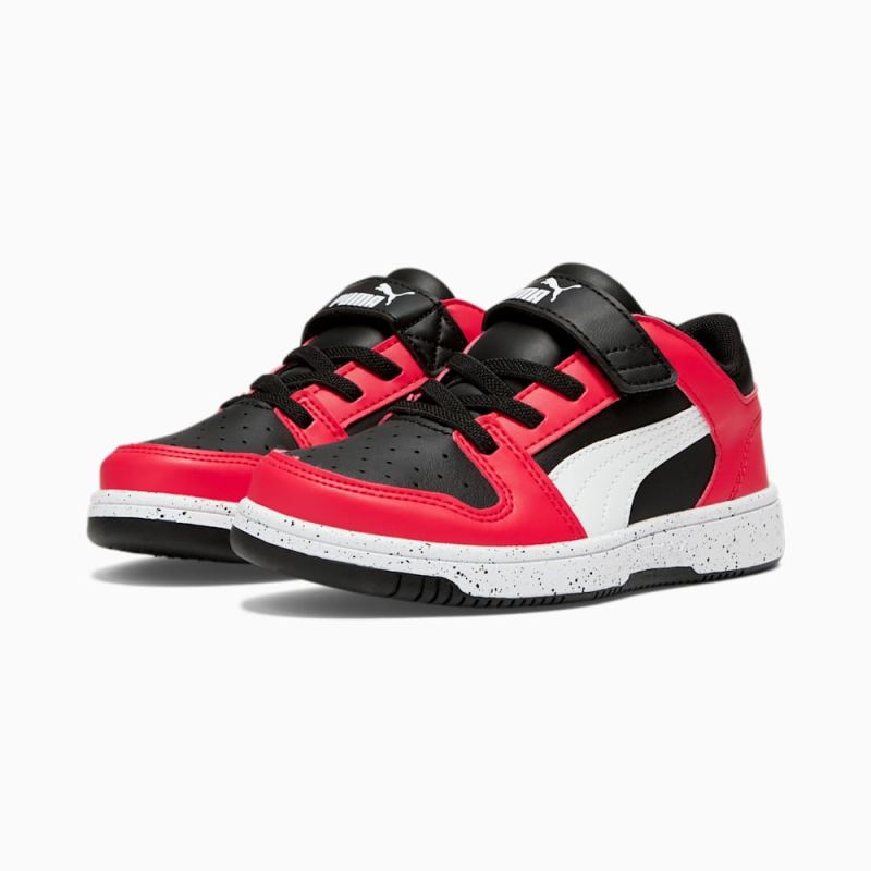 Puma | Boys Rebound V6 Lo Speckle Little Kids Sneakers - Black-White-High Risk Red