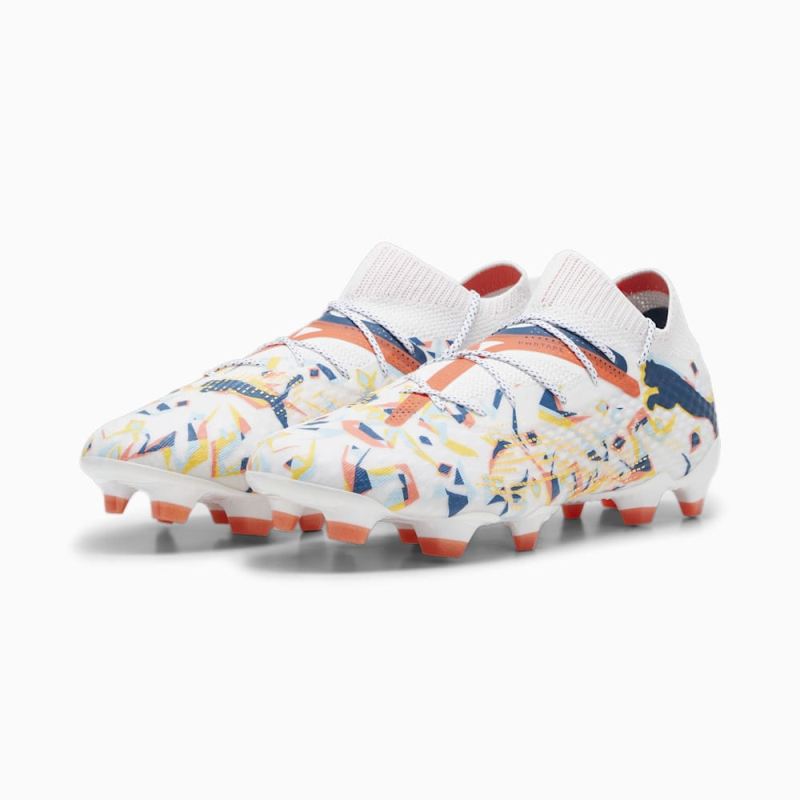 Puma | Men's FUTURE 7 ULTIMATE CREATIVITY FG/AG Soccer Cleats - White-Ocean Tropic-Turquoise Surf-Hot Heat-Sun Stream