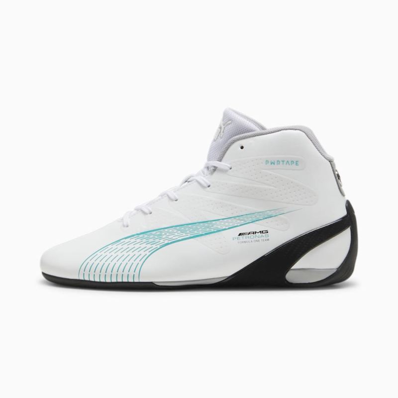 Puma | Men's Mercedes AMG-Petronas F1 Motorsport Carbon Cat Mid Driving Shoes - White-Sheen Green - Click Image to Close