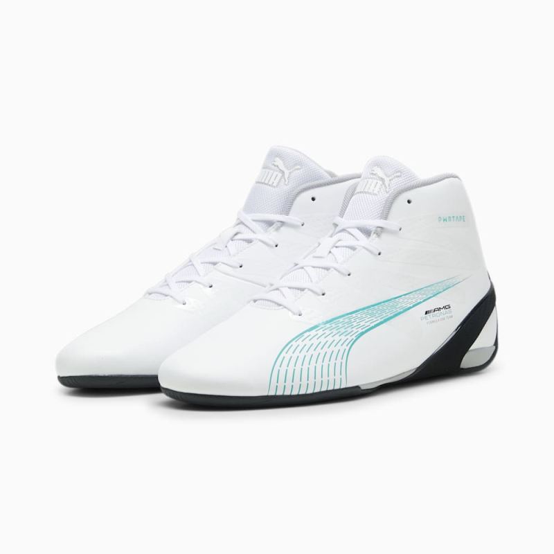 Puma | Men's Mercedes AMG-Petronas F1 Motorsport Carbon Cat Mid Driving Shoes - White-Sheen Green