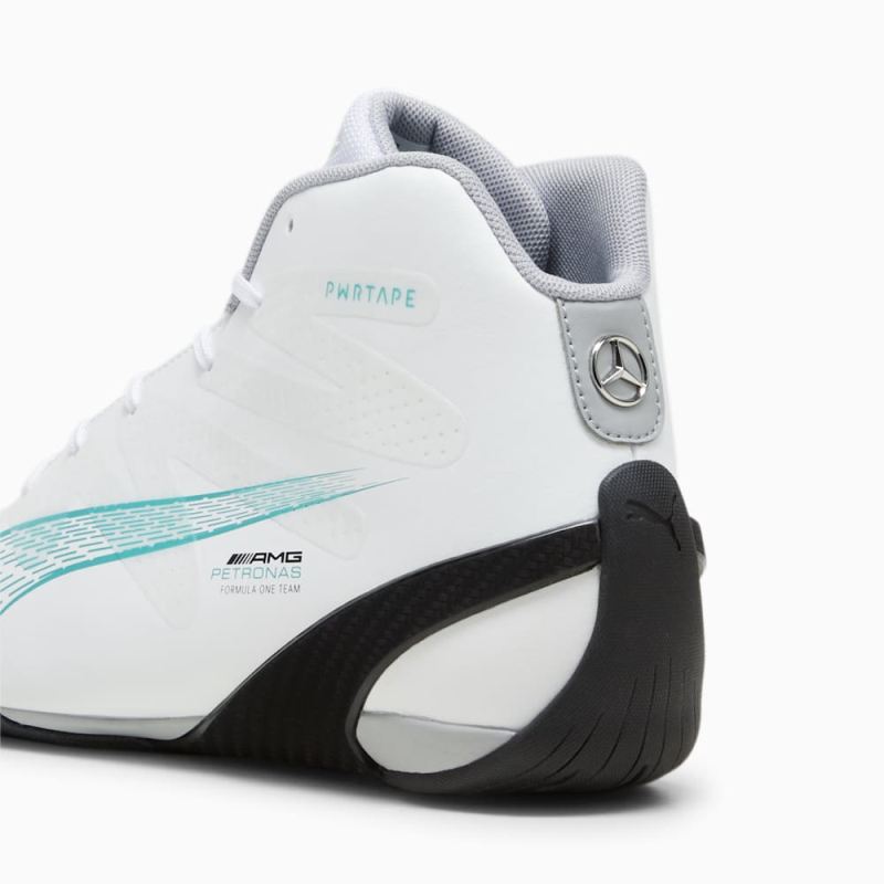 Puma | Men's Mercedes AMG-Petronas F1 Motorsport Carbon Cat Mid Driving Shoes - White-Sheen Green