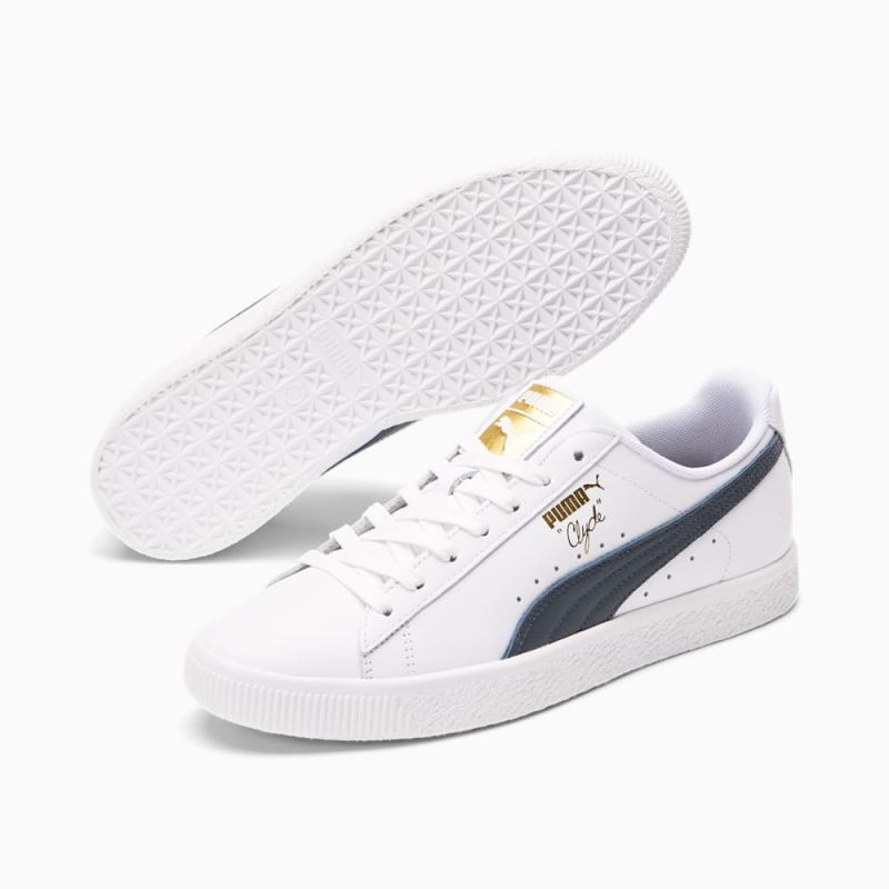 Puma | Men's Clyde Core Foil Sneakers - White-New Navy-Team Gold