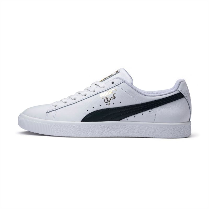 Puma | Men's Clyde Core Foil Sneakers - White-New Navy-Team Gold