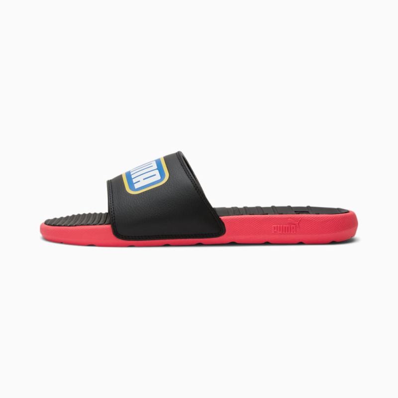 Puma | Men's Cool Cat Alumni Slides - Black-High Risk Red-Victoria Blue - Click Image to Close