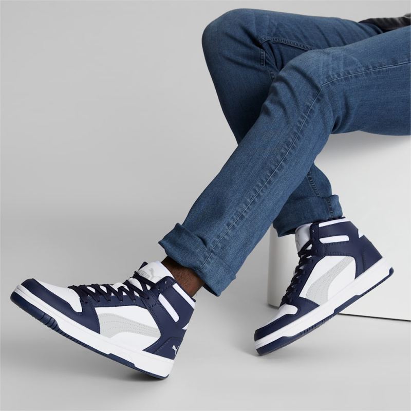 Puma | Men's Rebound LayUp Sneakers - White-Ash Gray-Navy