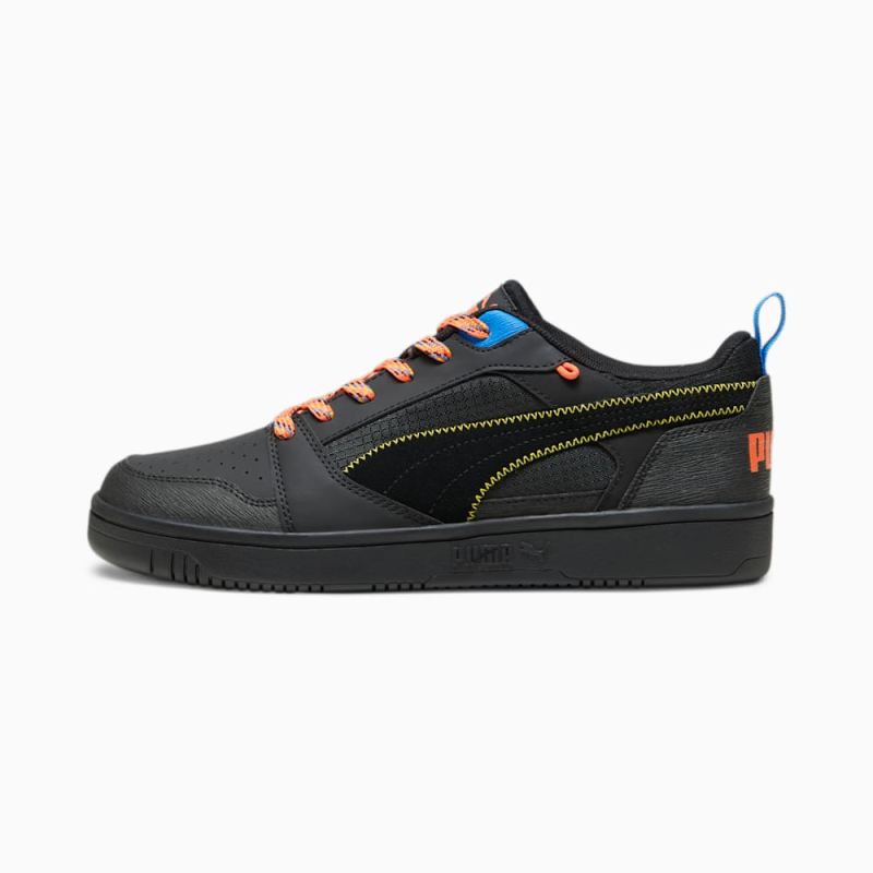 Puma | Men's Rebound v6 Low Open Road Sneakers - Black-Yellow Sizzle-Hot Heat-Ultra Blue