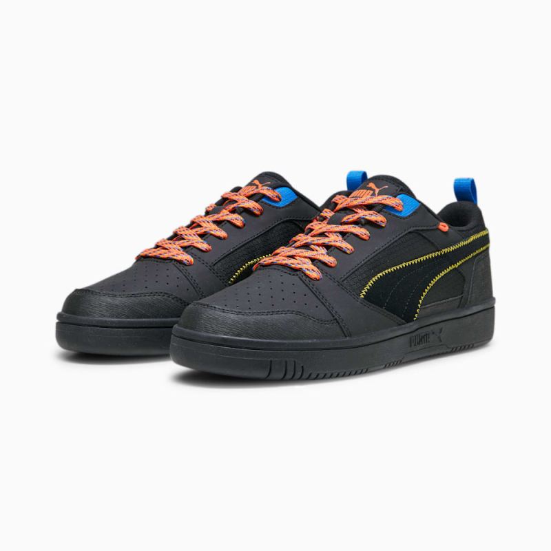 Puma | Men's Rebound v6 Low Open Road Sneakers - Black-Yellow Sizzle-Hot Heat-Ultra Blue