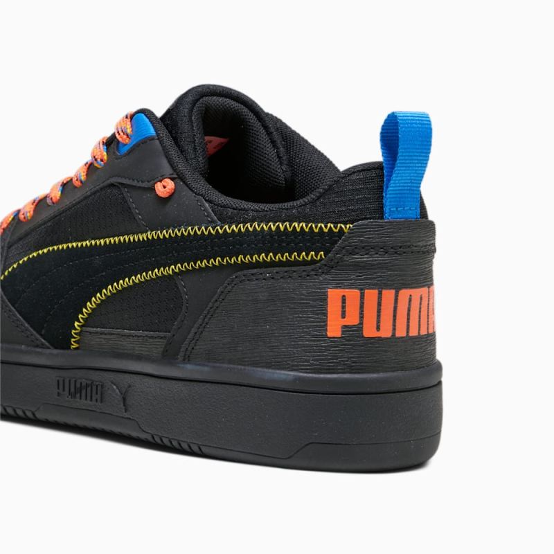 Puma | Men's Rebound v6 Low Open Road Sneakers - Black-Yellow Sizzle-Hot Heat-Ultra Blue