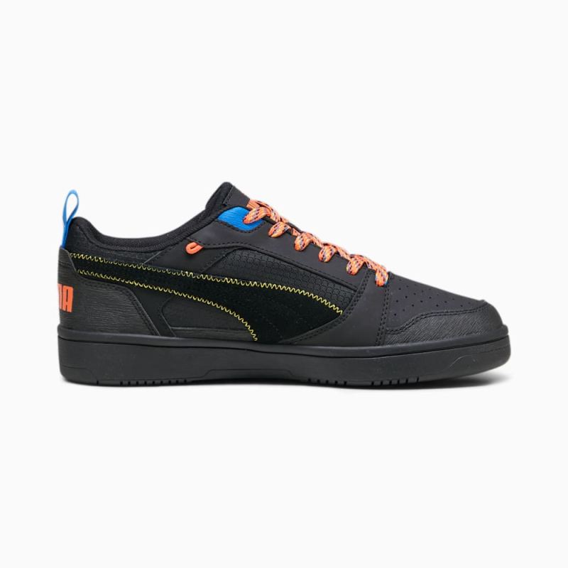 Puma | Men's Rebound v6 Low Open Road Sneakers - Black-Yellow Sizzle-Hot Heat-Ultra Blue