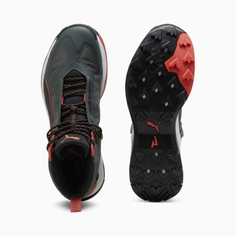 Puma | Men's SEASONS Explore NITRO Mid Hiking Shoes - Mineral Gray-Black-Active Red