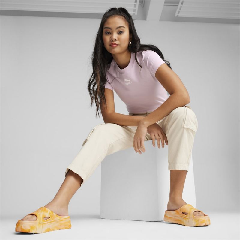 Puma | Women's Mayze Stack Injex Marble Slides - Clementine-Peach Fizz-Sugared Almond