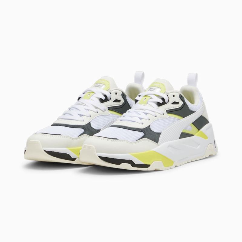 Puma | Men's Trinity Sneakers - Warm White-White-Mineral Gray-Lime Sheen