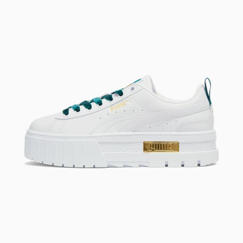 Puma | Women's Mayze Heritage Velvet Sneakers - White-Malachite-Team Gold