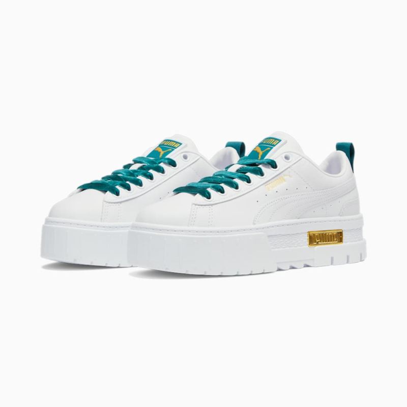 Puma | Women's Mayze Heritage Velvet Sneakers - White-Malachite-Team Gold