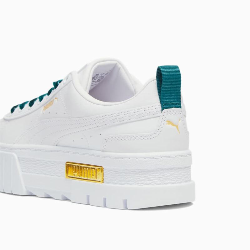 Puma | Women's Mayze Heritage Velvet Sneakers - White-Malachite-Team Gold