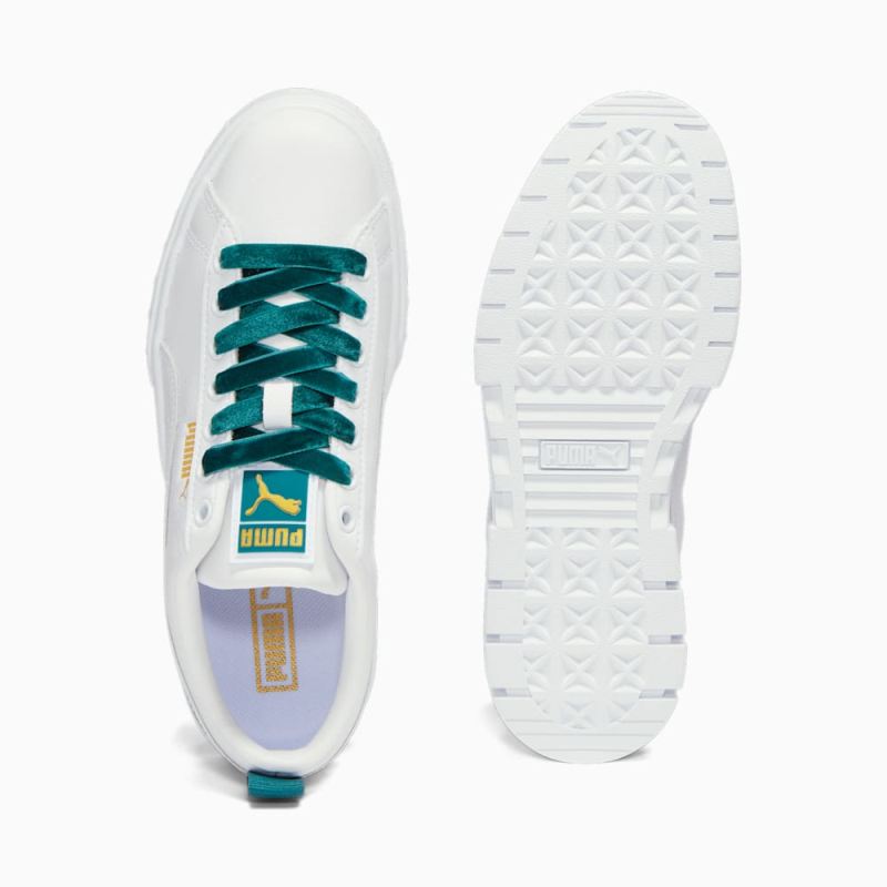 Puma | Women's Mayze Heritage Velvet Sneakers - White-Malachite-Team Gold