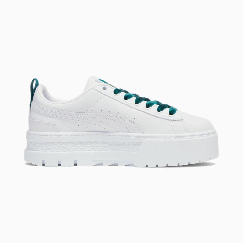 Puma | Women's Mayze Heritage Velvet Sneakers - White-Malachite-Team Gold