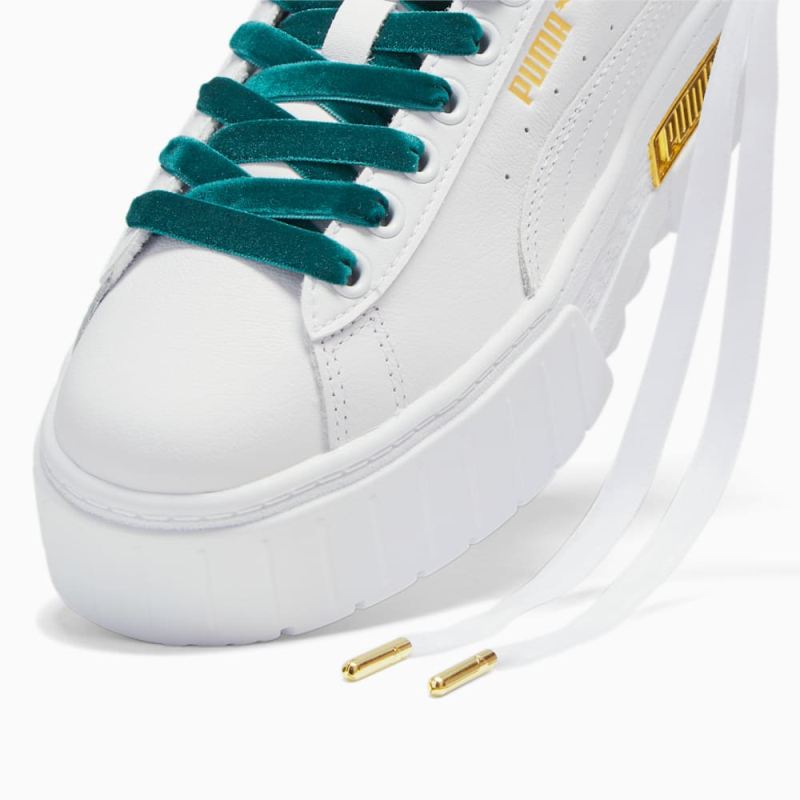 Puma | Women's Mayze Heritage Velvet Sneakers - White-Malachite-Team Gold