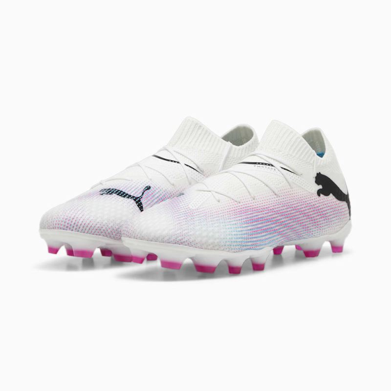 Puma | Men's FUTURE 7 PRO FG/AG Soccer Cleats - White-Black-Poison Pink