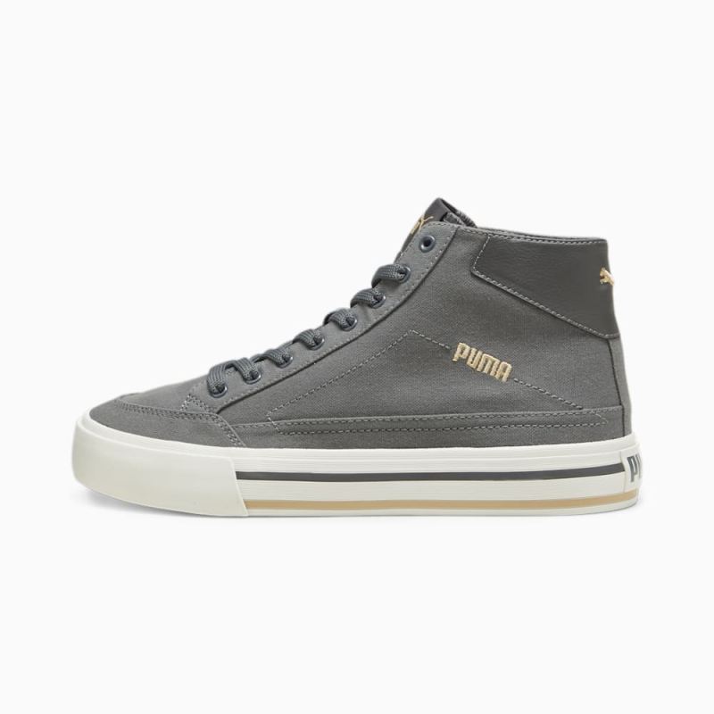 Puma | Men's Court Classic Vulc Mid Unisex Sneakers - Mineral Gray-Prairie Tan-White