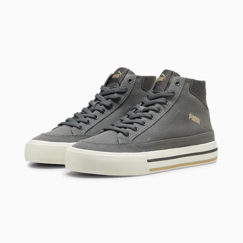 Puma | Men's Court Classic Vulc Mid Unisex Sneakers - Mineral Gray-Prairie Tan-White