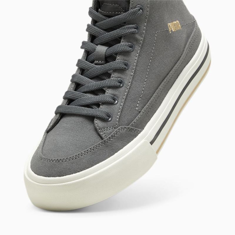 Puma | Men's Court Classic Vulc Mid Unisex Sneakers - Mineral Gray-Prairie Tan-White