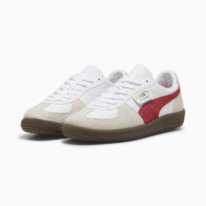 Puma | Men's Palermo Leather Sneakers - White-Vapor Gray-Club Red