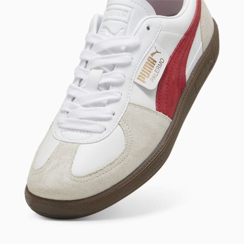 Puma | Men's Palermo Leather Sneakers - White-Vapor Gray-Club Red