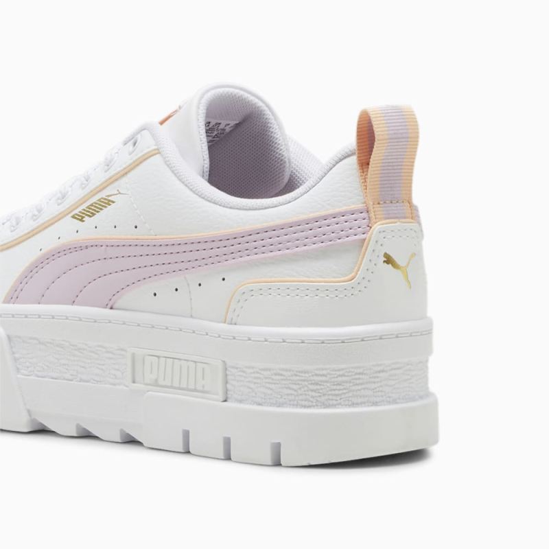 Puma | Girls Mayze Leather Piping Big Kids Sneakers - White-Grape Mist-Peach Fizz