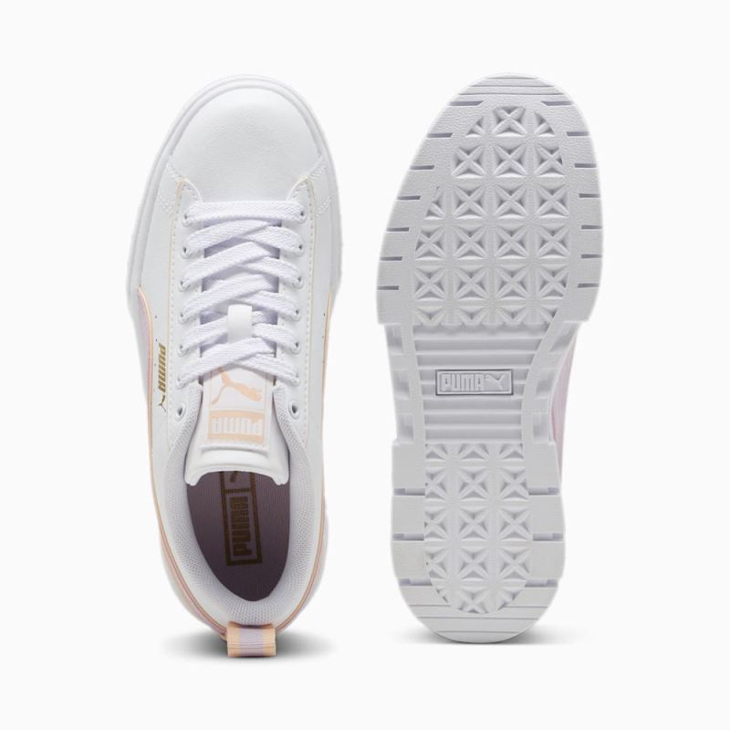 Puma | Girls Mayze Leather Piping Big Kids Sneakers - White-Grape Mist-Peach Fizz