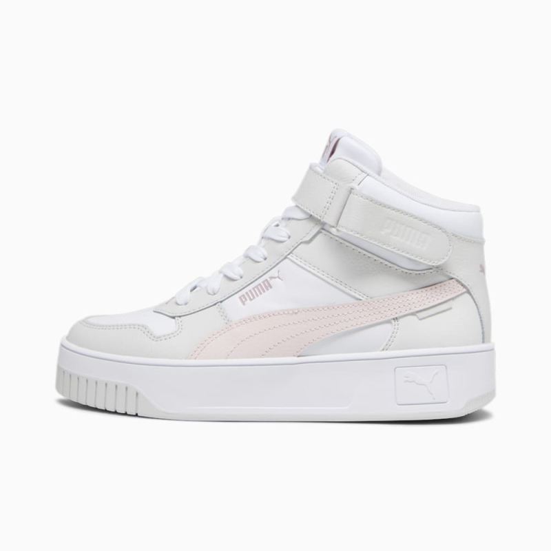 Puma | Women's Carina Street Mid Sneakers - White-Frosty Pink-Feather Gray - Click Image to Close